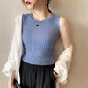 Maglia estiva da donna con perline in seta ghiacciata lavorata a maglia con scollo a O senza maniche e fondo a tracolla corta interna