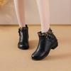 Johnature Genuine Leather Shoes Retro Ethnic Style Thick Heel Versatile Women's Short Boots