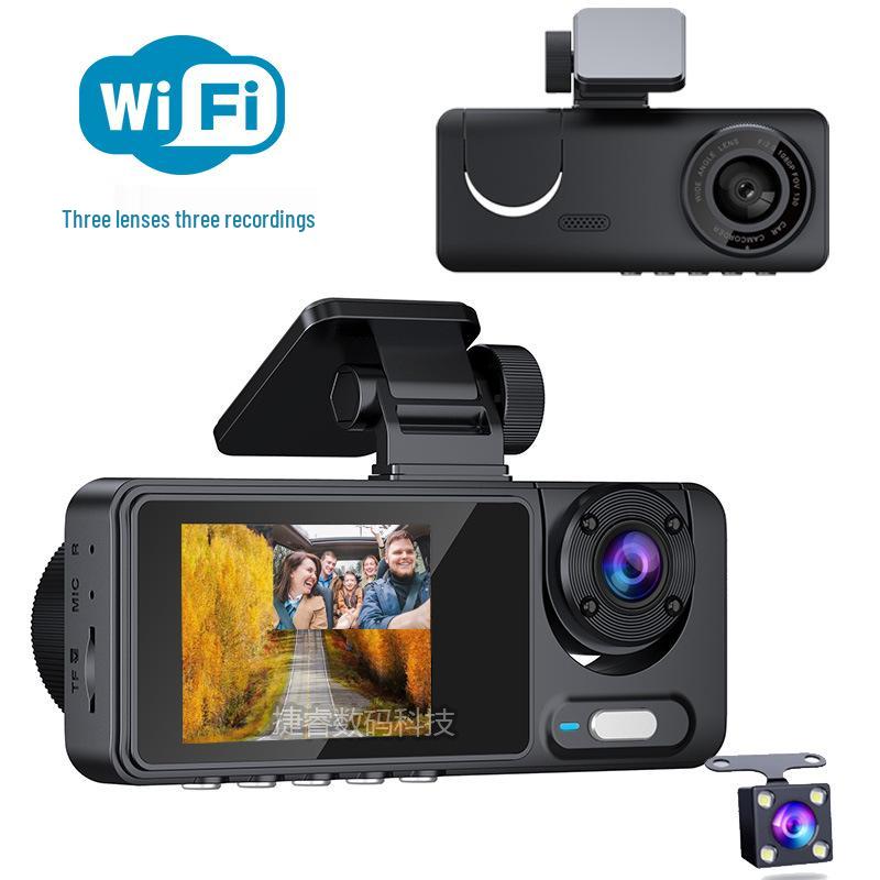 

High-Definition Dash Cam with Night Vision: Three-Lens Setup for Front, In-Car, and Rear Recording, with Reverse Image Capability Standard Edition