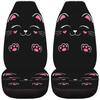 2pcs Cute Cat Print Car Seat Covers - Black with Pink & White Kitten Designs, Universal Fit for Car, SUV, Sedan, Truck