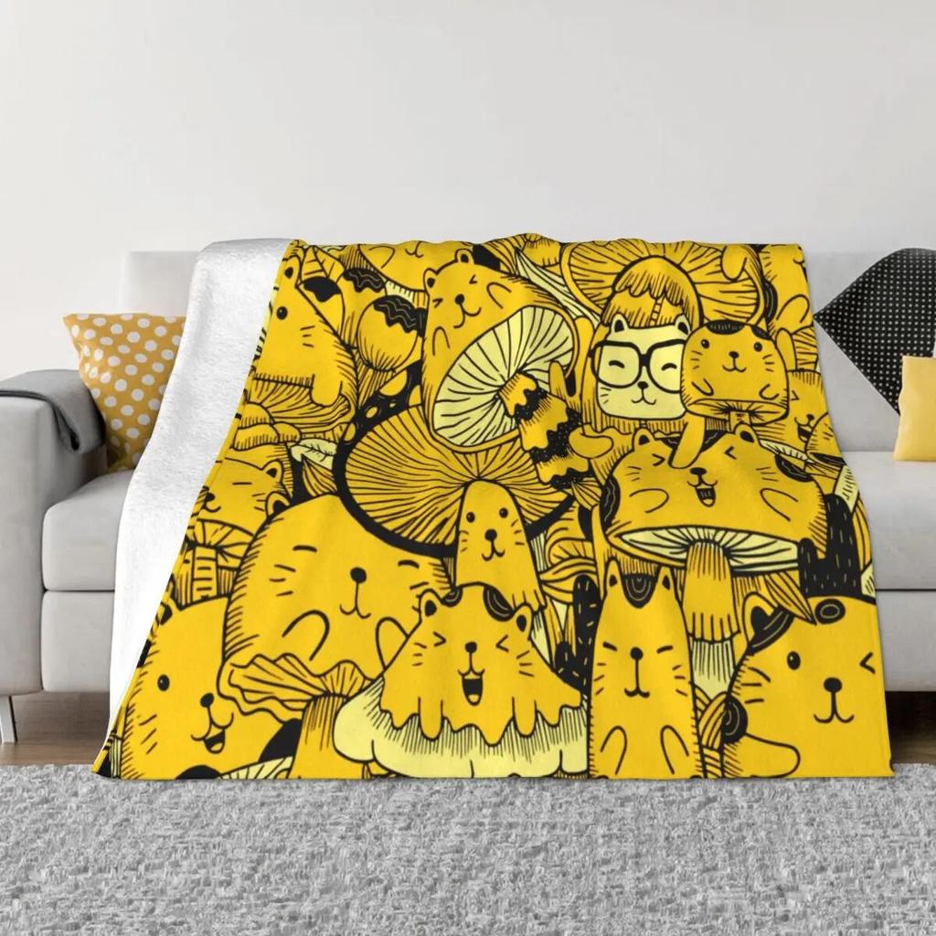 Cat And Mushroom Blankets Velvet Autumn/Winter Multifunction Warm Throw Blanket for Bed Office Plush Thin Quilt