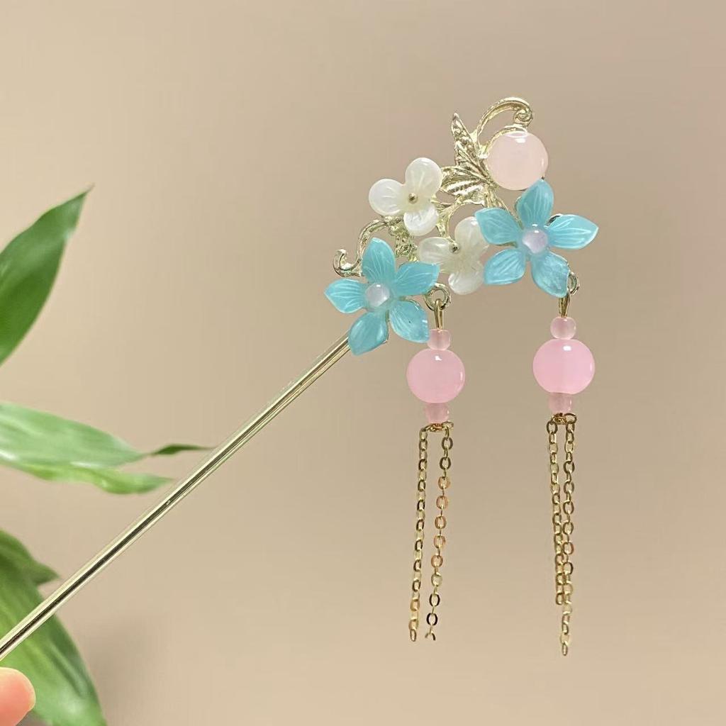 Fairy Spring Element Hairpin For Women Exquisite Flower Tassel Hair Stick Elegant Metal Jewelry Hair Accessories Hanfu Hair Pins