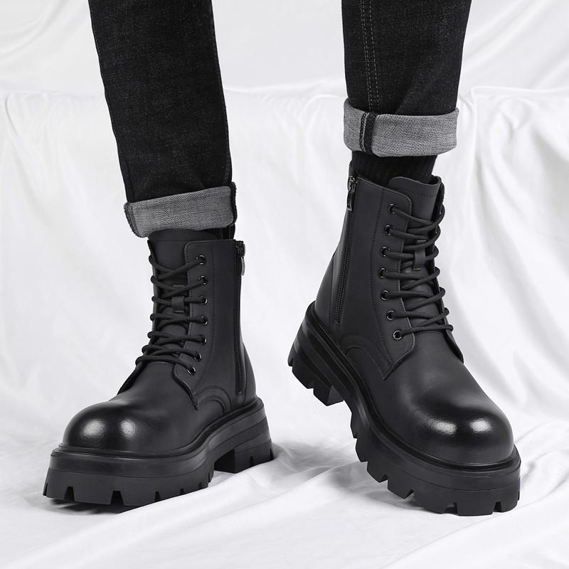 Fashion Outdoor Lace Up Non-Slip Ankle Boot British Style Men High Top Ankle Boot High Quality Casual Leather Thick Bottom Boot
