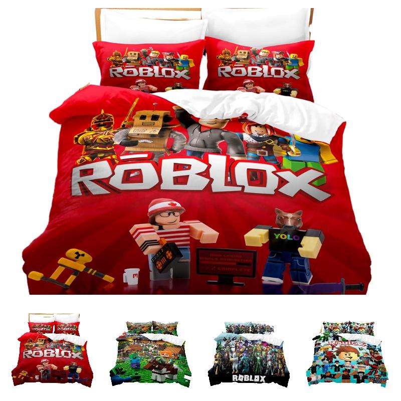Cartoon Roblox Minecraft Digital Print Bedding Set High-quality Cartoon Style White Color