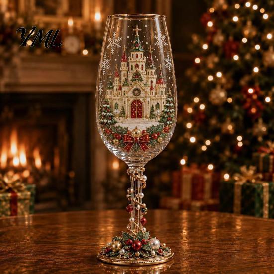 Holiday Collectible Glassware Christmas Nutcracker Champagne Glass, 350ml Hand Painted Wine Unique Home Decor Decorative Drinkware for Festive