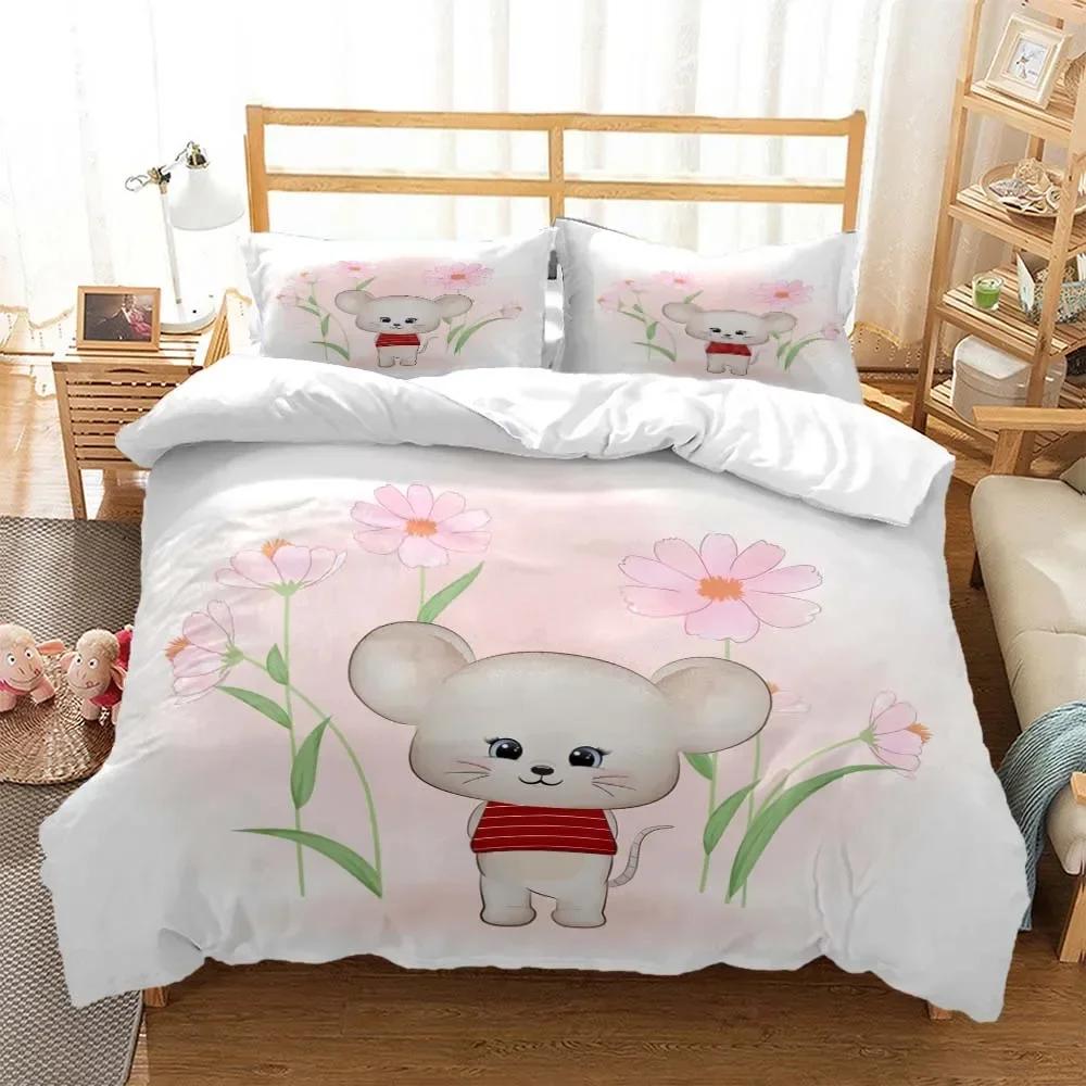 Cute cartoon mouse Comfortable Duvet Quilt Cover Pillowcase Bedding Set Children Bedroom Decoration Home Textile
