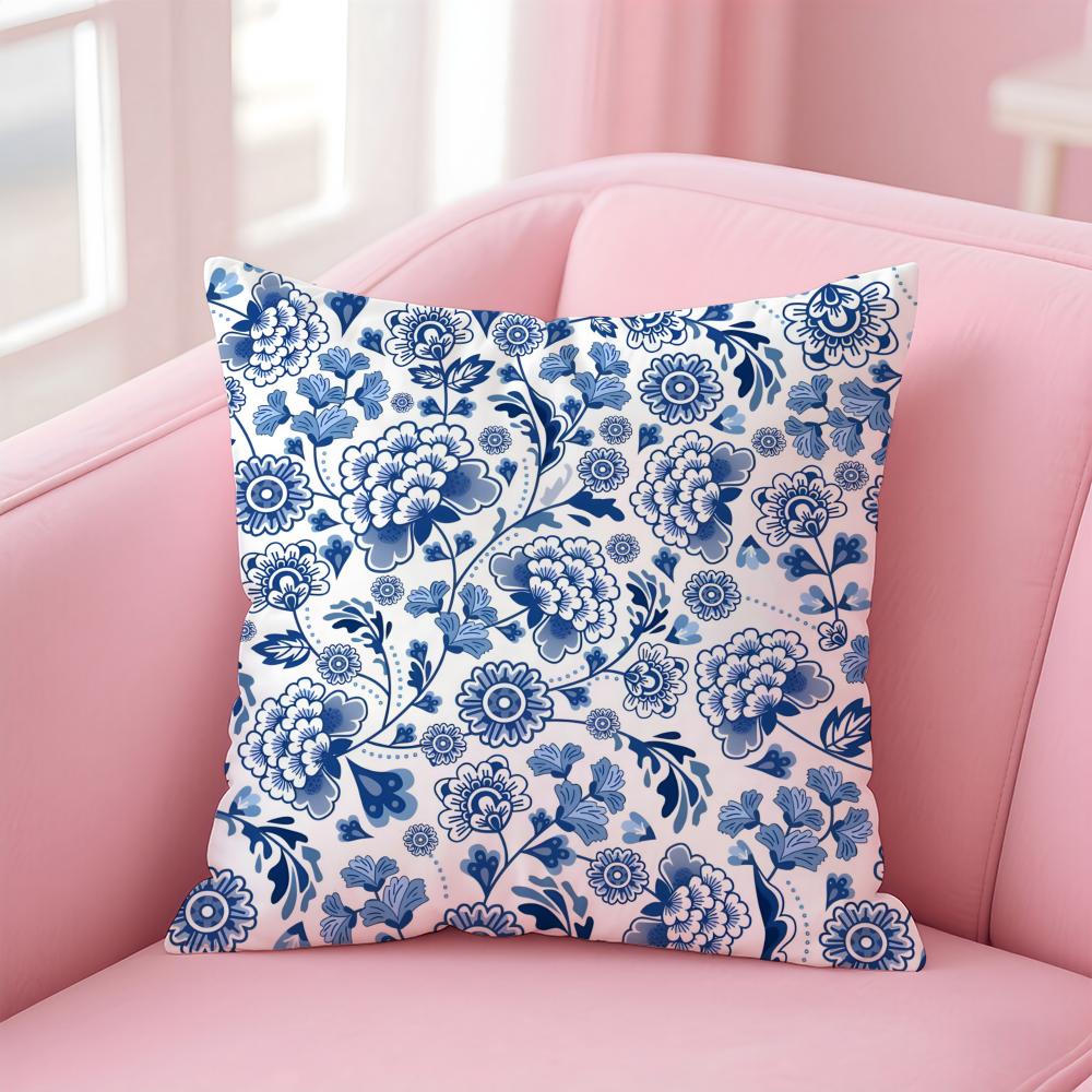 Oriental Classical Art Blue And White Porcelain Cushion Cover Pillowcase Short Plush Invisible Zipper Room Sofa Cushion Cover