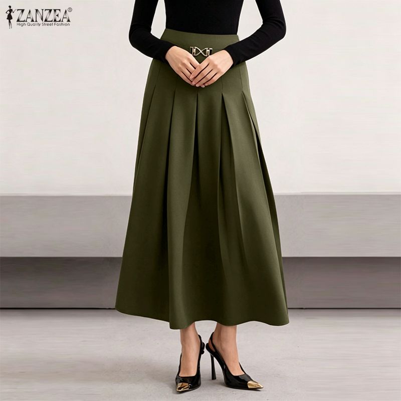 ZANZEA Women Elegant Casual Solid Color Loose Long Skirts