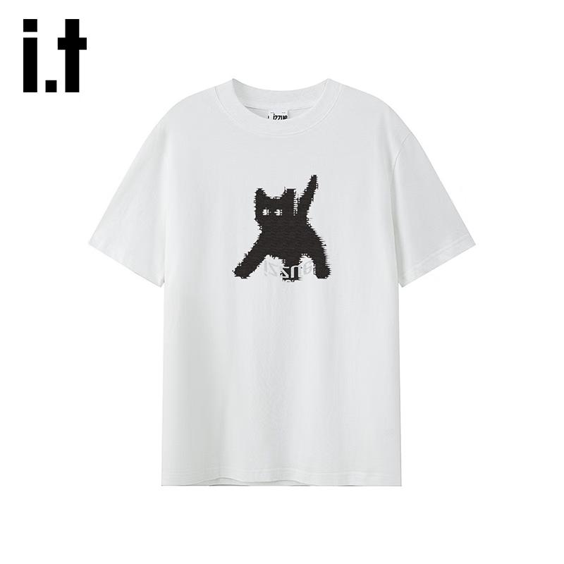 izzue it Women's Pixel Cat Embroidered Cotton T-Shirt