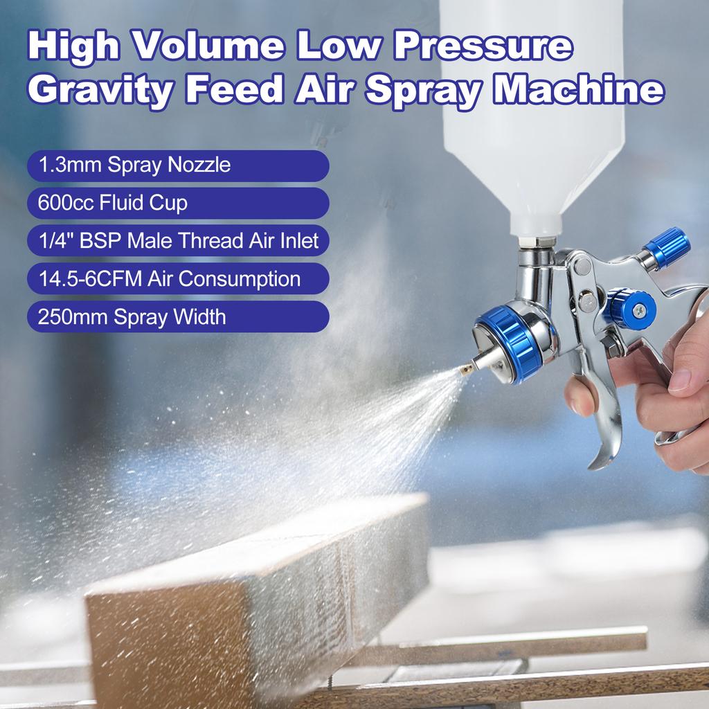 Low Volume Low Pressure Spray Gravity Feed Sprayer with 1.3mm Nozzle 600 Cup for Car Furniture Fence Painting