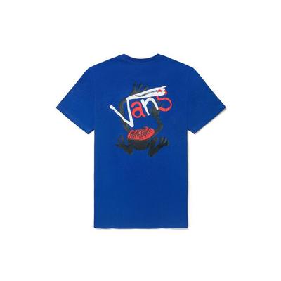 Vans X Fivemonker Kollaboration Trendiges Cartoon-Frosch-Grafik-T-Shirt mit Rundhalsausschnitt und kurzen Ärmeln Unisex-T-Shirt Blau VN0A5F49PW8