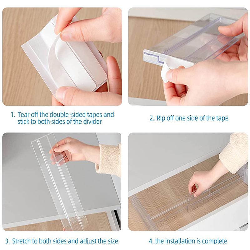 Transparent Retractable Drawer Dividers for Clothes, Kitchen, and Office Storage