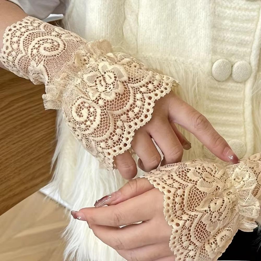 

Lace Trim False Sleeve Cuffs Hollow Wrist Cuff Clothing Accessory Sweater Cuffs бежевый
