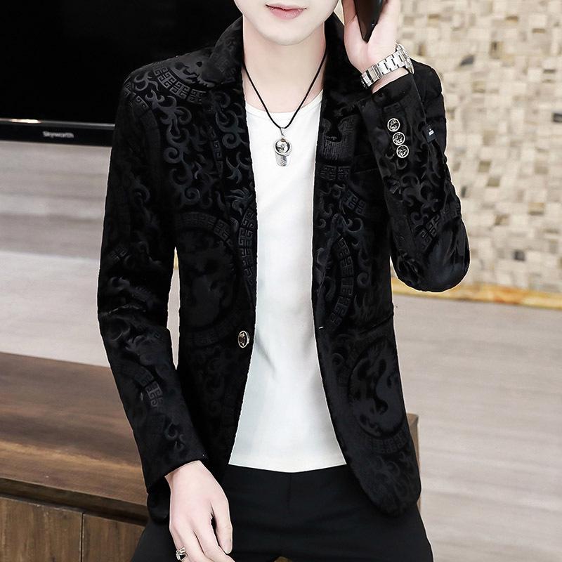 Men's Gold Velvet Slim Fit Korean Style Blazer - Casual, Stylish Suit Jacket
