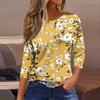 Women's Fashionable Casual Round Neck T-Shirt With Floral Print And Three-Quarter Sleeves