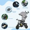 6-in-1 Children's Tricycle, Push Bar, Canopy, Harness, Storage Basket, 1-5 Years, Grey