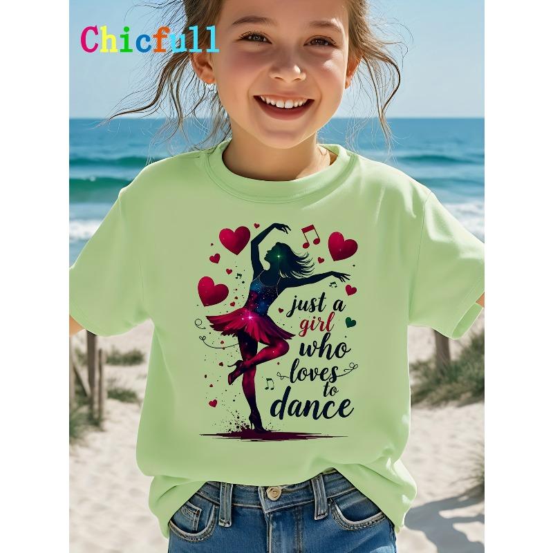 European Size A Easy and Creative Casual T Shirt with A Heart Print Perfect for A Girl Who Loves To Dance
