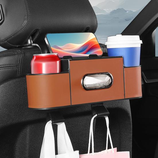 Car Backseat Organizer with Tissue Box Automotive Seat Headrest Multifunctional Universal Cup Holder Hanging Storage Box