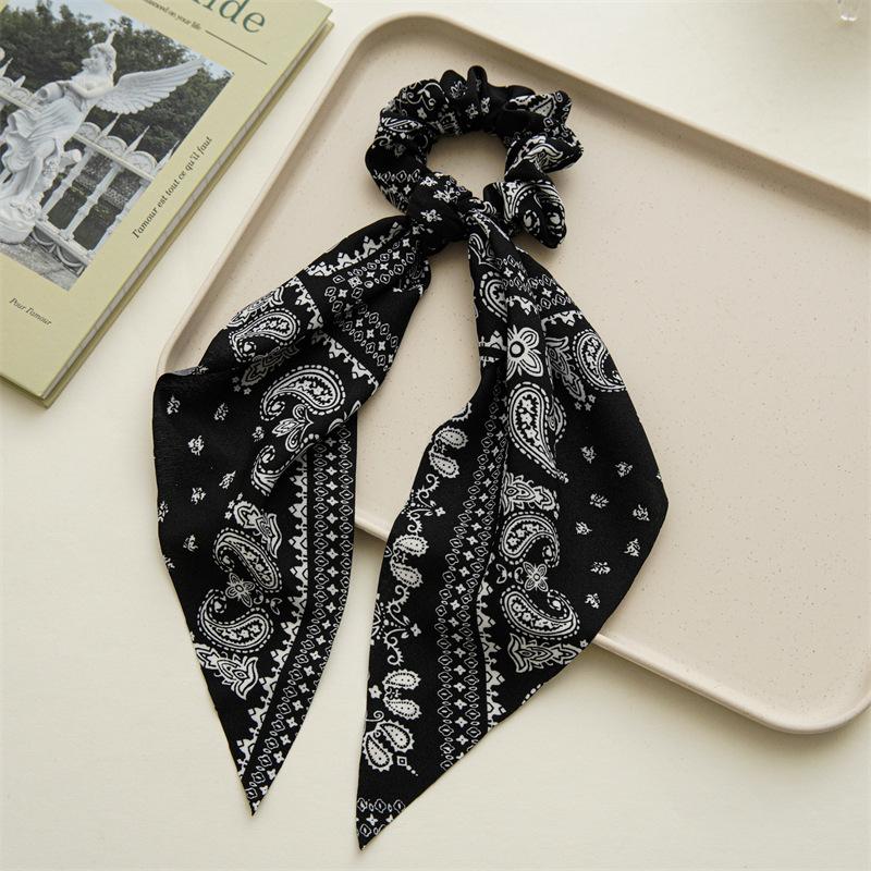 Fashion Print Chiffon Long Ribbon Scrunchies Women Girls Ponytail Scarf Elastic Hair Bands Ties Hair Accessories