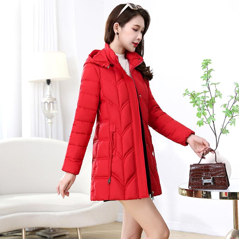 Cotton Clothes Women's Down Cotton Clothes Long New Slim-fitting Hooded Cotton Clothes Versatile Warm Women's Clothing