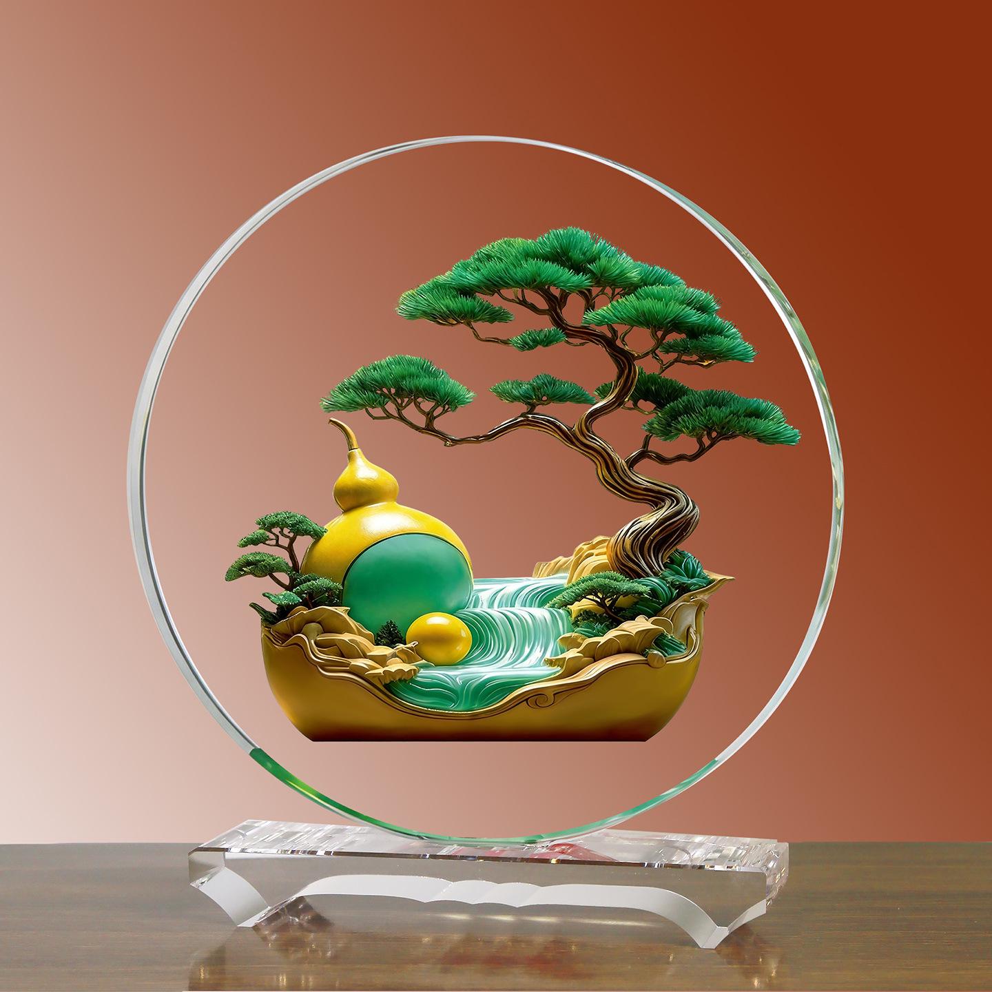 Double Fortune & Longevity Crystal Ornament