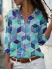Women's Shirt Blouse Butterfly Gradient Printing Button Long Sleeve Casual Fashion Standing Collar Spring and Autumn Blouse