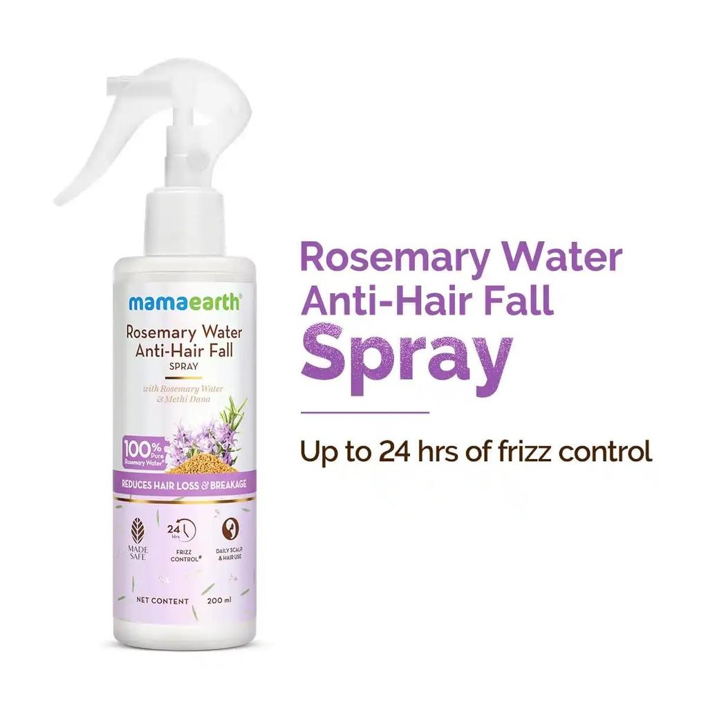 Mamaearth Rosemary Water Anti-Hair Fall Spray With Methi Dana For Stronger Denser Hair 200 ml With 24H Frizz Control Smooth Shine