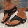 Acorns Womens Slippers Wedge Platform Slide Slip On Thong Cutout Rhinestone T Strap Walking Breathable Sandals For Woman