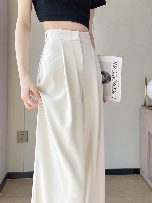 

In-Stock Women s High Waist Ice Silk Wide Leg Slim Fit Summer Pants Extra Small
