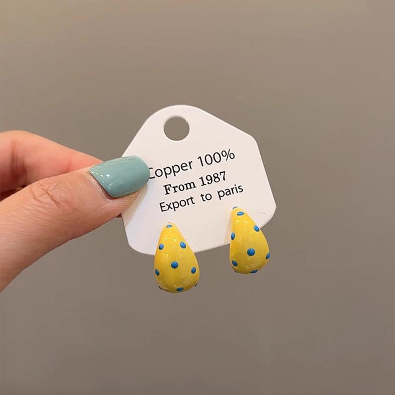 Milk Yellow Polka Dot Dripping Oil Half Circle Earrings Spring And Summer Temperament Small Fresh Stud Earrings For Women