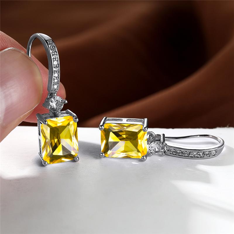 Boho Silber Farbe Party Kleine Zierliche Quadratische Stein Tropfen Ohrringe für Frauen Rechteck Baumeln Ohrringe Hochzeit Schmuck