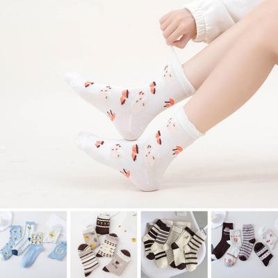 5 Pairs Women Socks Cartoon Print Mid-tube Sweat Absorption No Odor Elastic Anti-slip Warm Soft Breathable Anti-septic Four Seasons Sports Socks