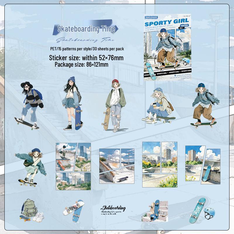 Yi Niao Sports Girl Sticker Pack: 6 Styles for Journals & Collages