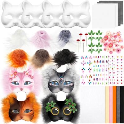 Kit Maschera Therian 31 Pezzi Maschera Gatto Vuota Bianca Maschere Therian Mezza Faccia Maschere Fai da Te Dipinte a Mano per Mascherata Cosplay Feste Regali