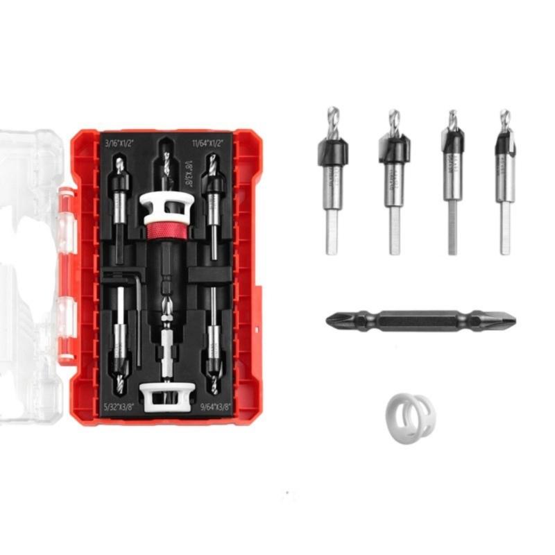 5Pcs Countersink Drill Bit Set With Depth Limiter For Precise Woodworking And Furniture Installation