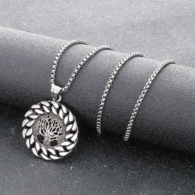 Viking Myth Ouroboros Tree of Life Pendant Men s Retro Round Men s Pendant 60CM