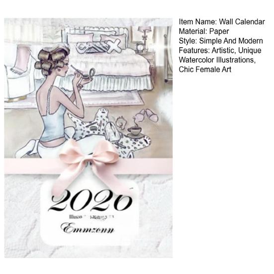 Modny Kalendarz Watercolorowy dla Kobiet 2026 Elegancka Ilustracja Miesięczny Kalendarz Szykowny Żeński Artystyczny Planer do Dekoracji Domowego Biura