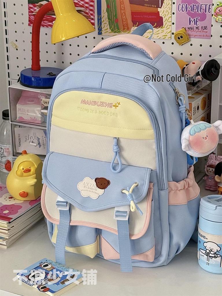 Color Block Schülerrucksack - Großes Fassungsvermögen, Leicht, Doppelschultertasche für Mädchen in Mittel- und Oberschule