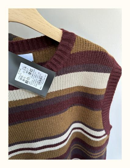 8517 Winter Korean Style Plus Size Casual Embroidered Knit Striped Vest