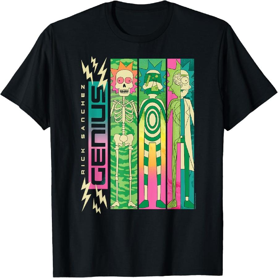 Рик и Морти Гениальная Цветная Панельная Мультяшная Футболка XXXXXL чёрный