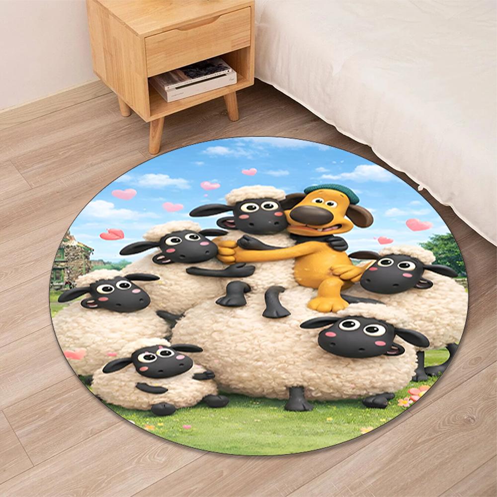 Shaun the Sheep Printed Round Rug Carpet Chair Rug Area Rug Entryway Doormats,for Office Chair Living Room Bedroom Kitchen Room.