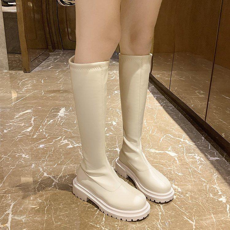 Damen 2023 Overknee-Elastikstiefel mit dicker Sohle und Reißverschluss hinten für Herbst/Winter