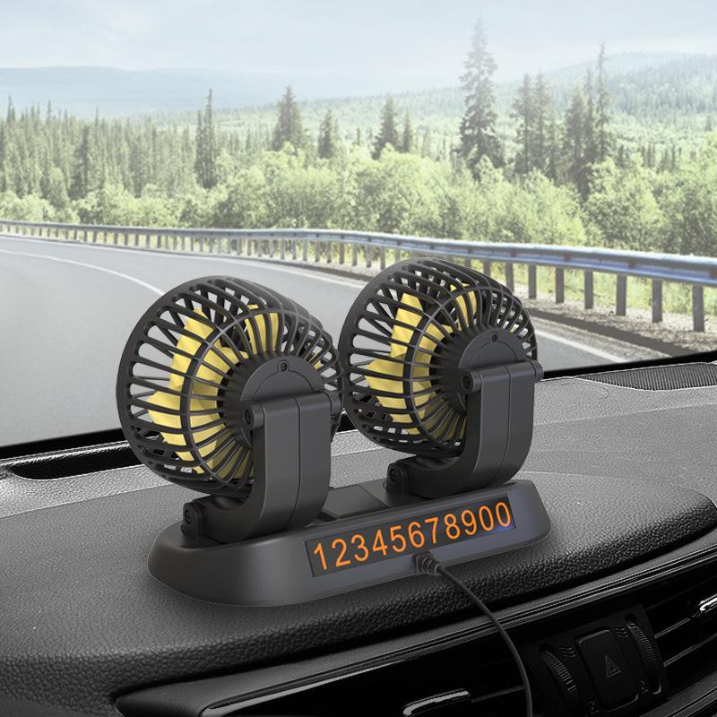 12V/24V Double Head USB Car Fan for Trucks & Minivans - Powerful Cooling