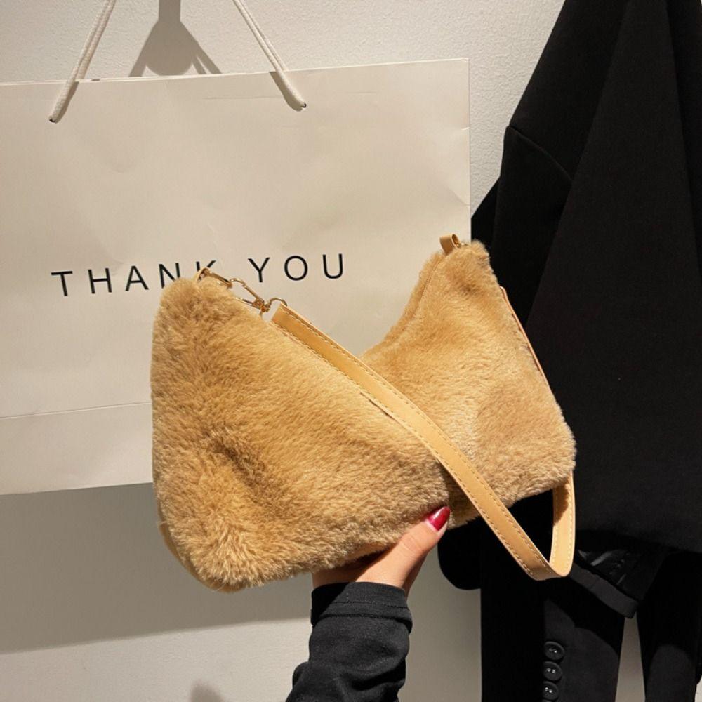 Luxury Faux Fur Fashion Mini Tote Bag Women Handbags Designer Lady Purses Fluffy Soft Plush Shopper Bag Warm Winter