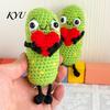 Kimchi Desk Ornament 1/2Pcs Crochet Holding Heart Pickle, Handmade Knit Cartoon Yarn Decoration Doll for Ornament, Valentine's Day Gift Toy
