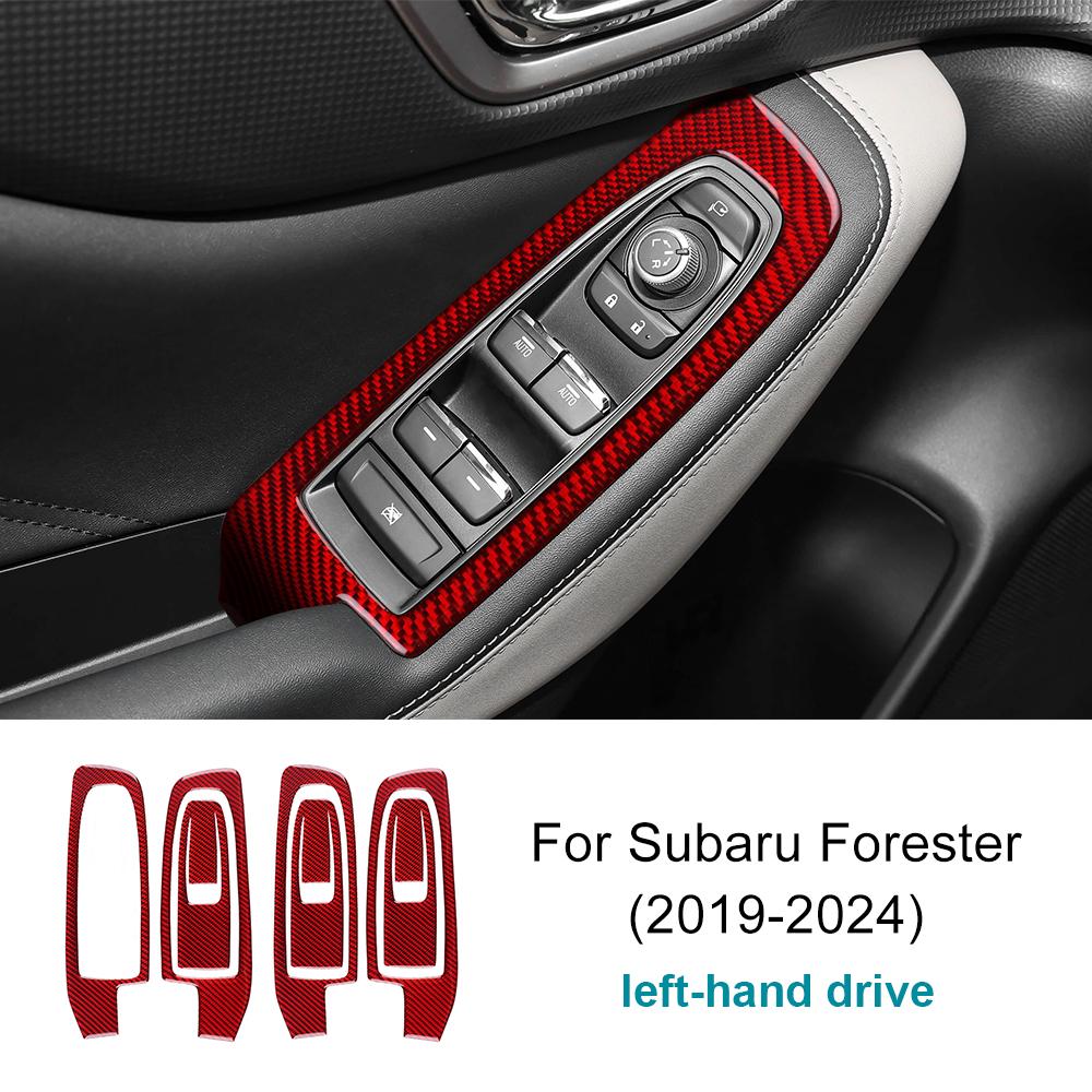 Real Soft Carbon Fiber Sticker for Subaru Forester 2024 LHD RHD Car Window Lift Button Interior Trim