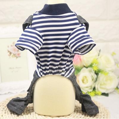 Pet Dog Four-legged Striped Denim Cat Overalls Than Bear Fighting Cat Clothes Dog Supplies