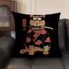Japanese Style Samurai Cat Cushion Cover Natural Linen Organic Fabric DoubleSided Printing Sofa Home Decor Gift Pillow Case