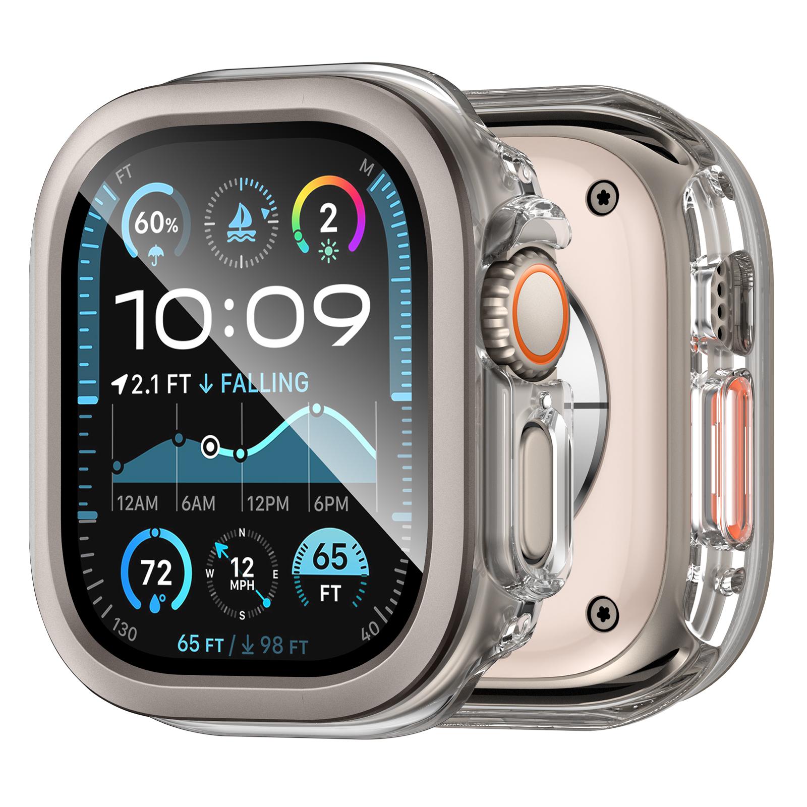 

For Apple Watch Ultra 2 49mm/Ultra 49mm Hard PC IML Watch Case with Tempered Glass Screen Film Transparent Titanium