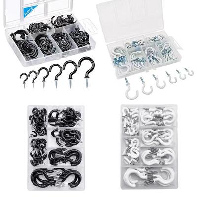 70pcs Black Plastic Cup Hooks, Plastic Dipped Open Sheep Eye Screw Combination Set, Plastic Dipped Cup Hooks